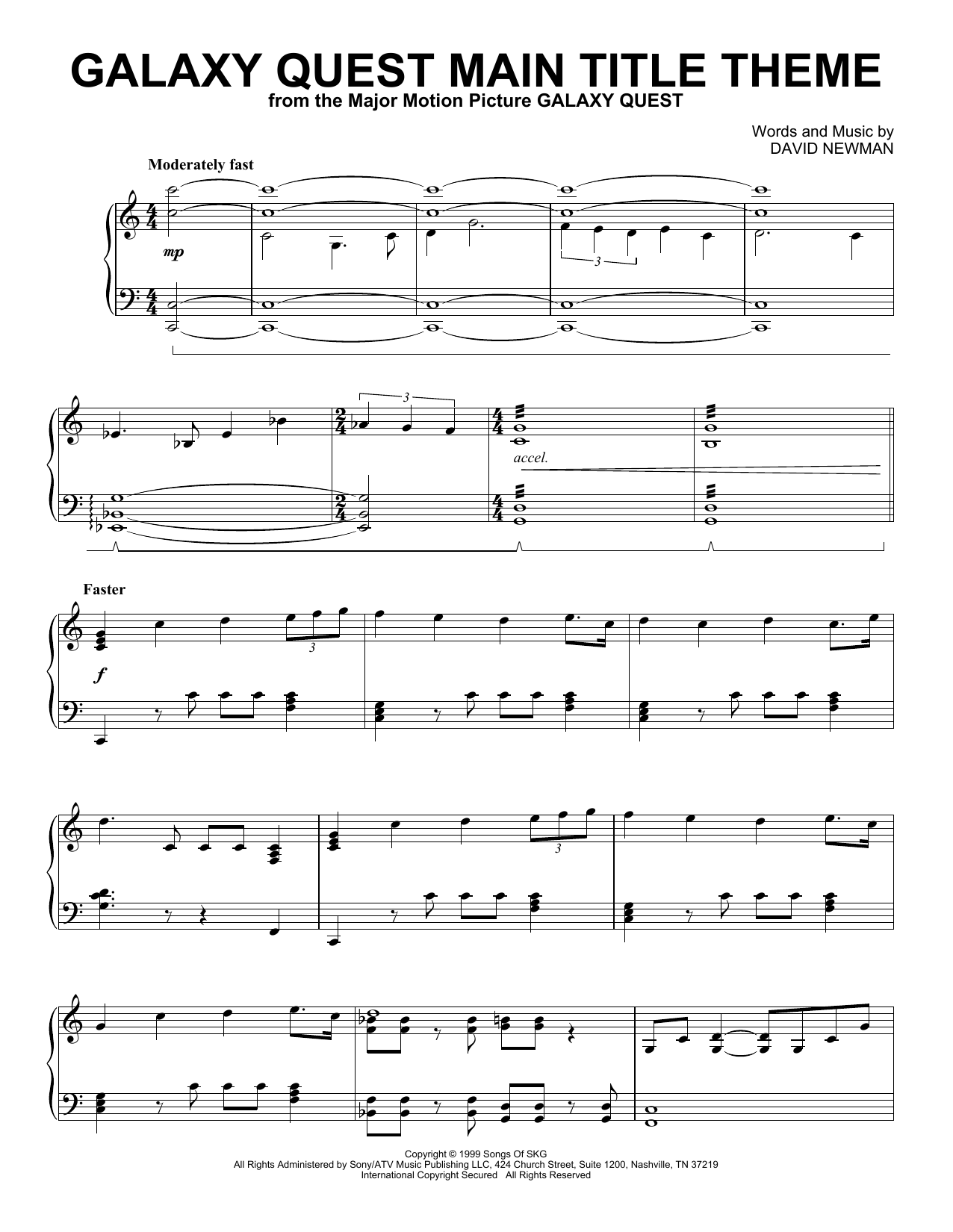 David Newman Galaxy Quest Main Title Theme Sheet Music Notes & Chords for Piano Solo - Download or Print PDF