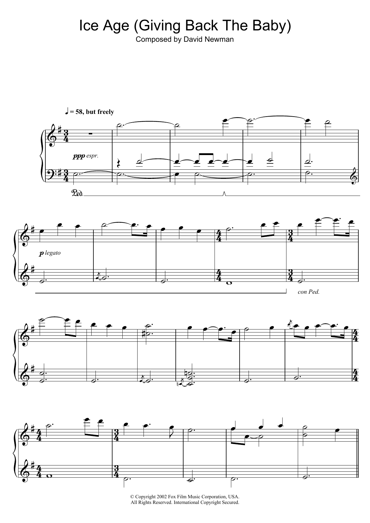David Newman Ice Age (Giving Back The Baby) Sheet Music Notes & Chords for Piano - Download or Print PDF