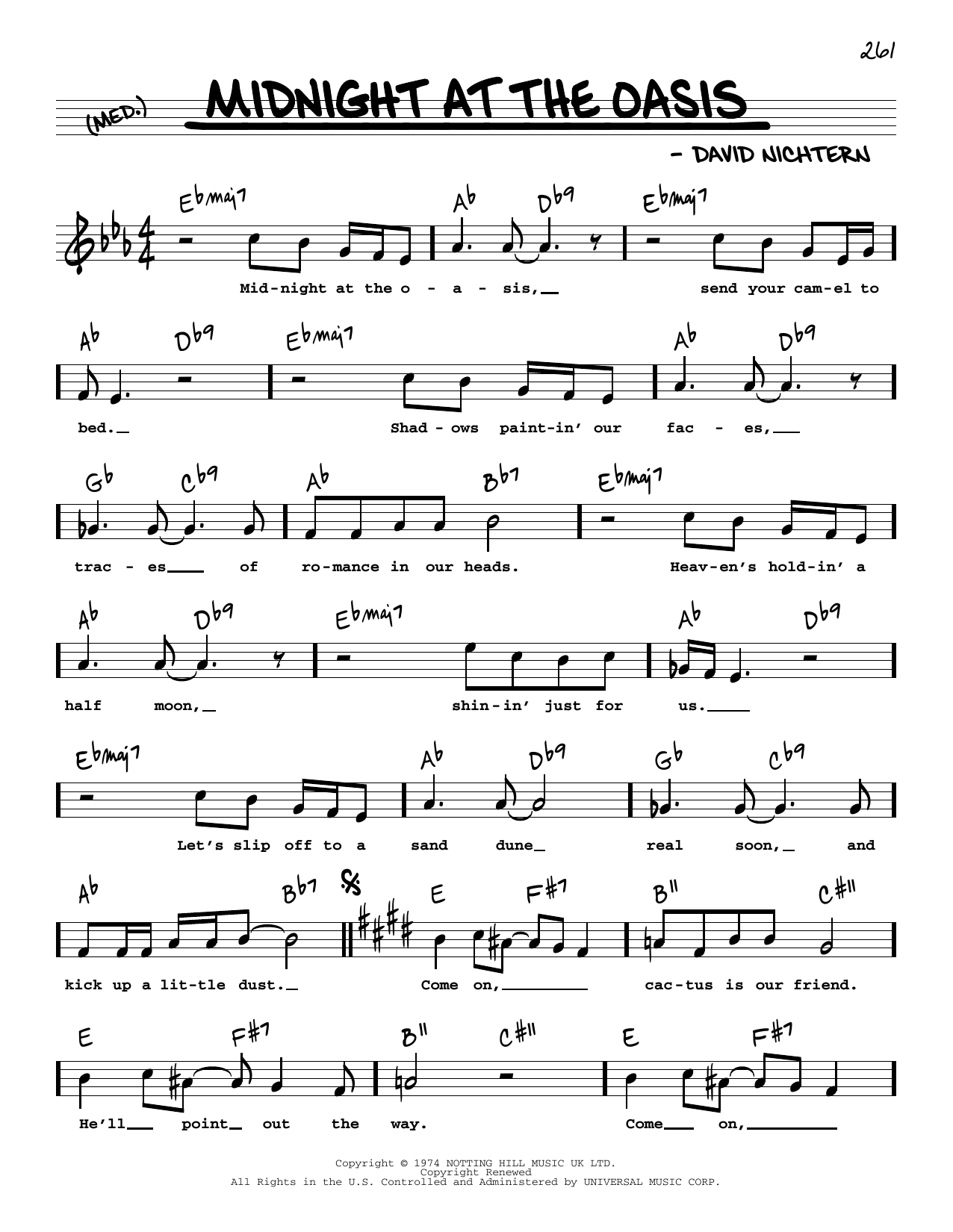 David Nichtern Midnight At The Oasis (High Voice) Sheet Music Notes & Chords for Real Book – Melody, Lyrics & Chords - Download or Print PDF