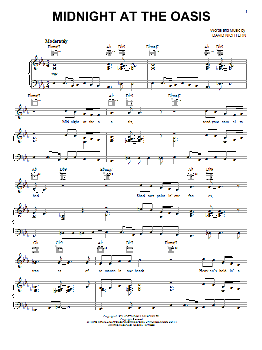 David Nichtern Midnight At The Oasis Sheet Music Notes & Chords for Piano, Vocal & Guitar (Right-Hand Melody) - Download or Print PDF