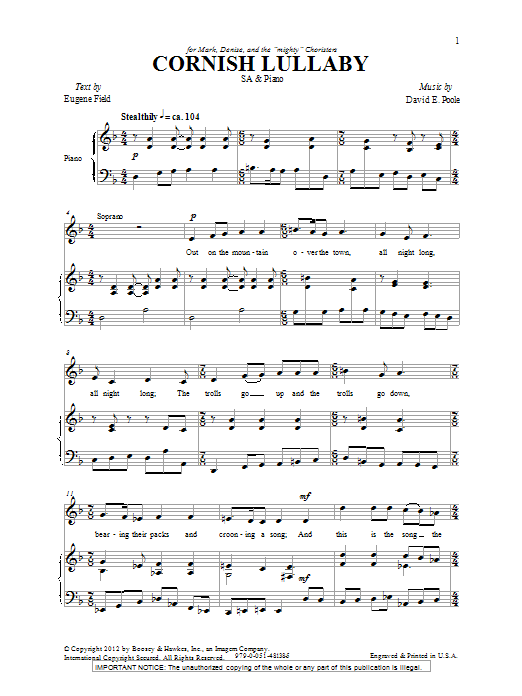 David Poole Cornish Lullaby Sheet Music Notes & Chords for 2-Part Choir - Download or Print PDF