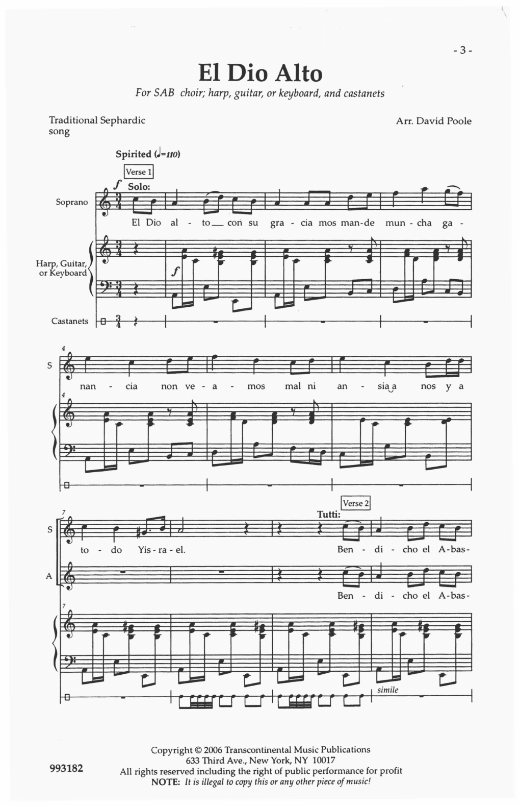 David Poole El Dio Alto Sheet Music Notes & Chords for SAB Choir - Download or Print PDF