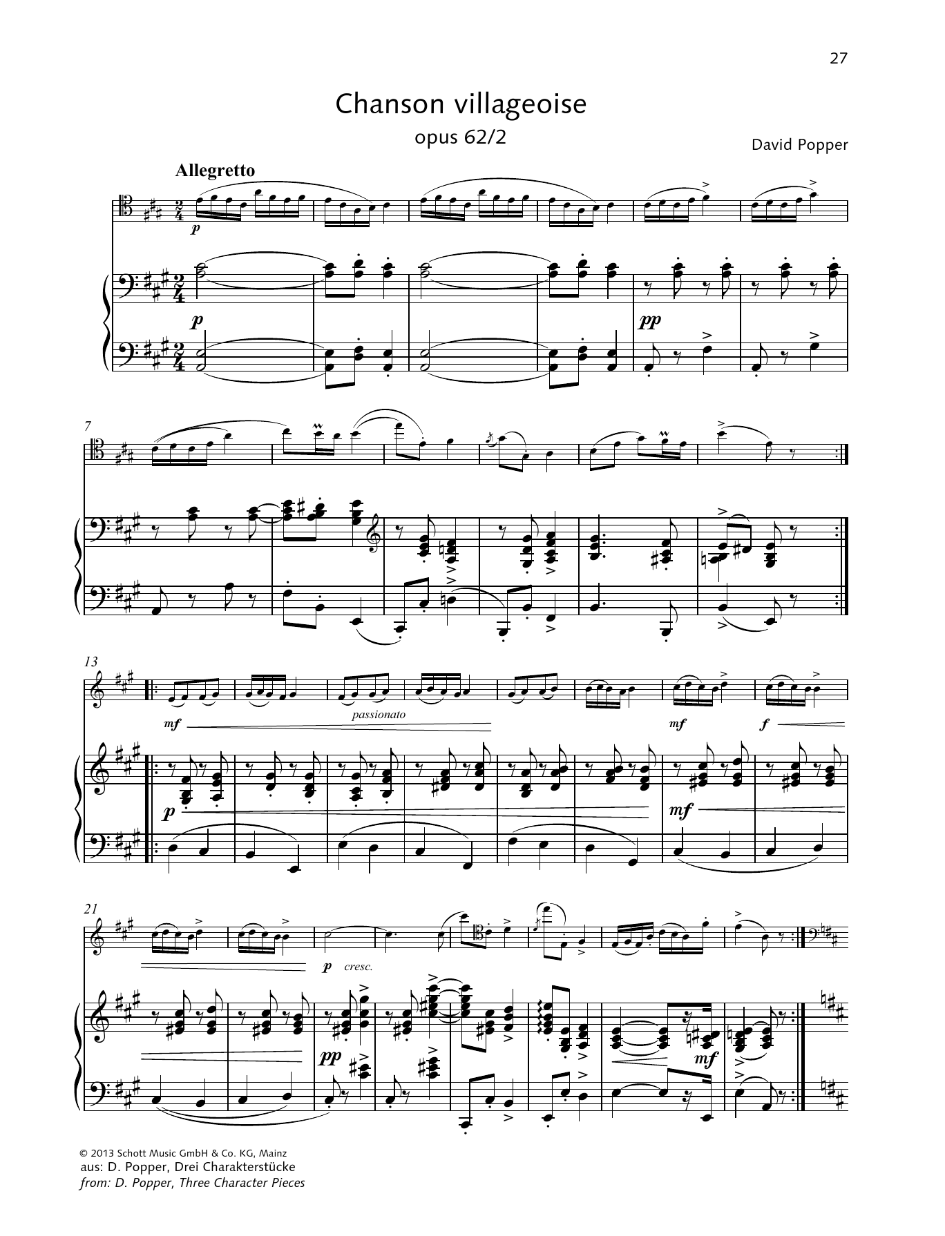 Dávid Popper Chanson villageoise Sheet Music Notes & Chords for String Solo - Download or Print PDF