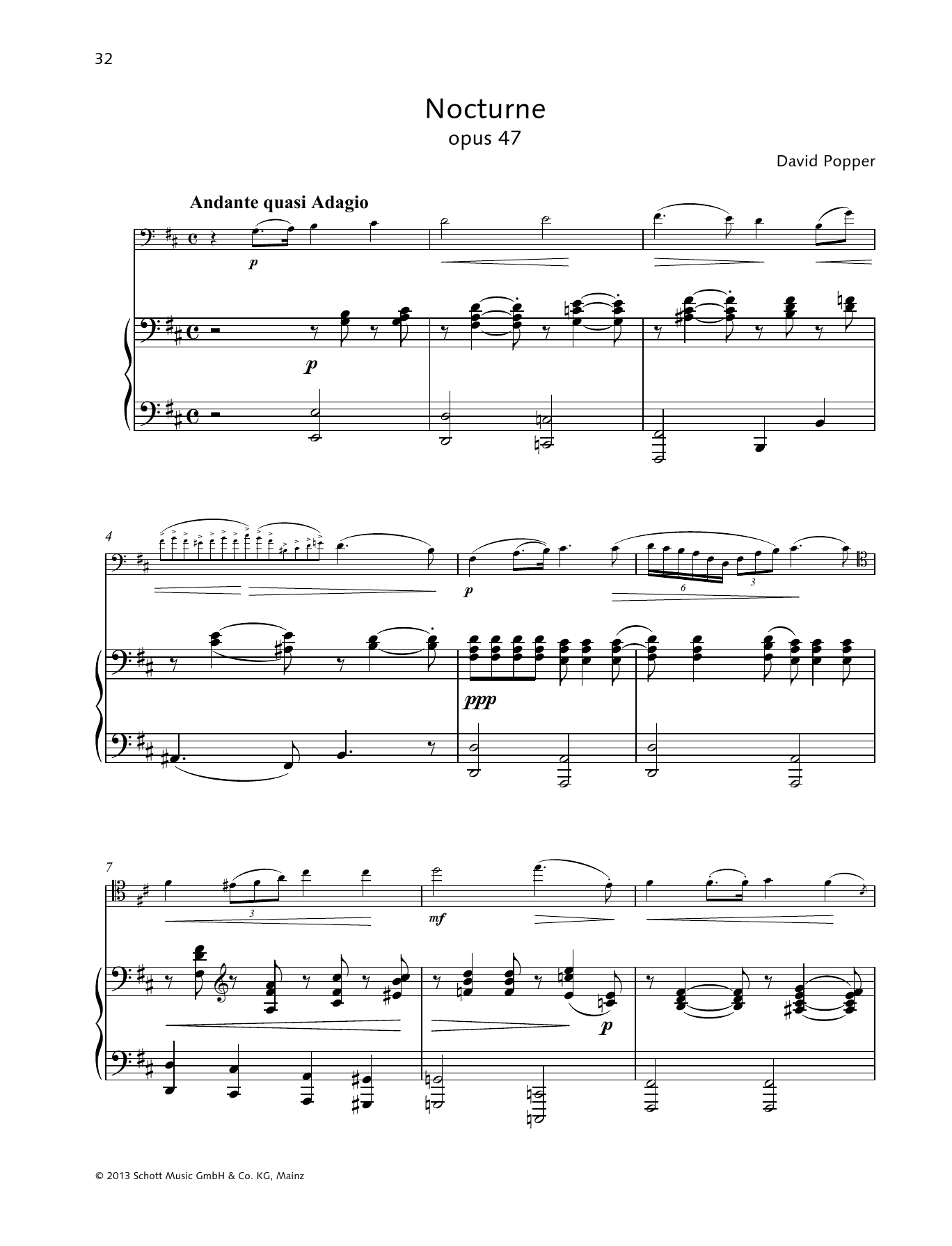 Dávid Popper Nocturne Sheet Music Notes & Chords for String Solo - Download or Print PDF