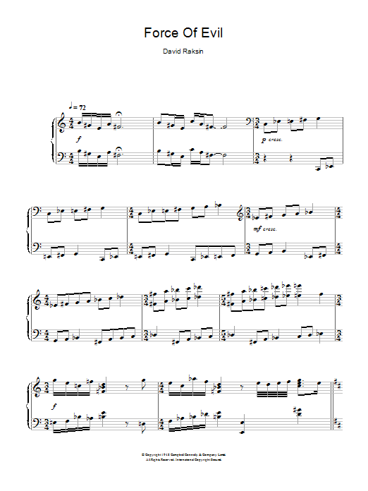 David Raksin Force Of Evil (Main Theme) Sheet Music Notes & Chords for Piano - Download or Print PDF