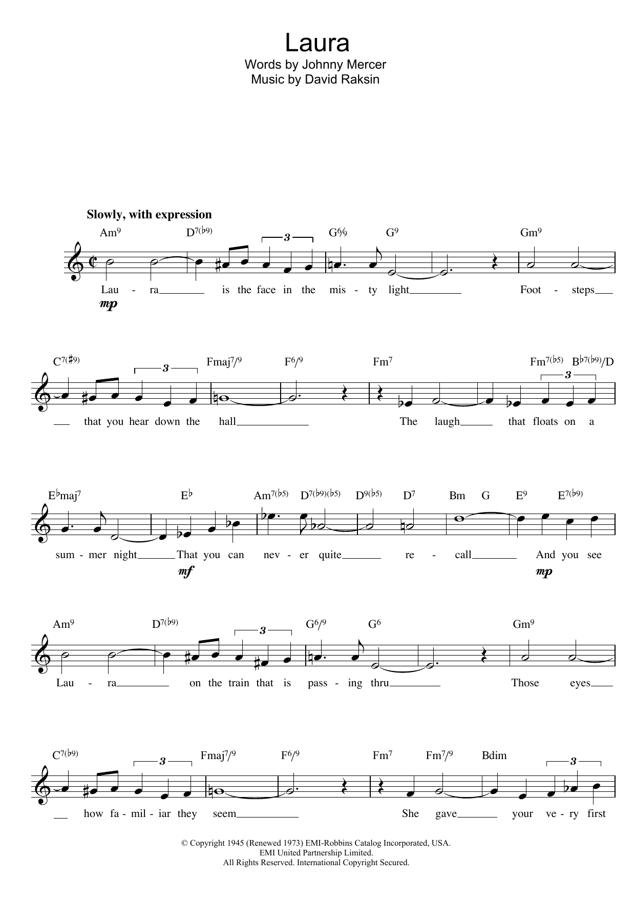 David Raksin Laura Sheet Music Notes & Chords for Easy Piano - Download or Print PDF