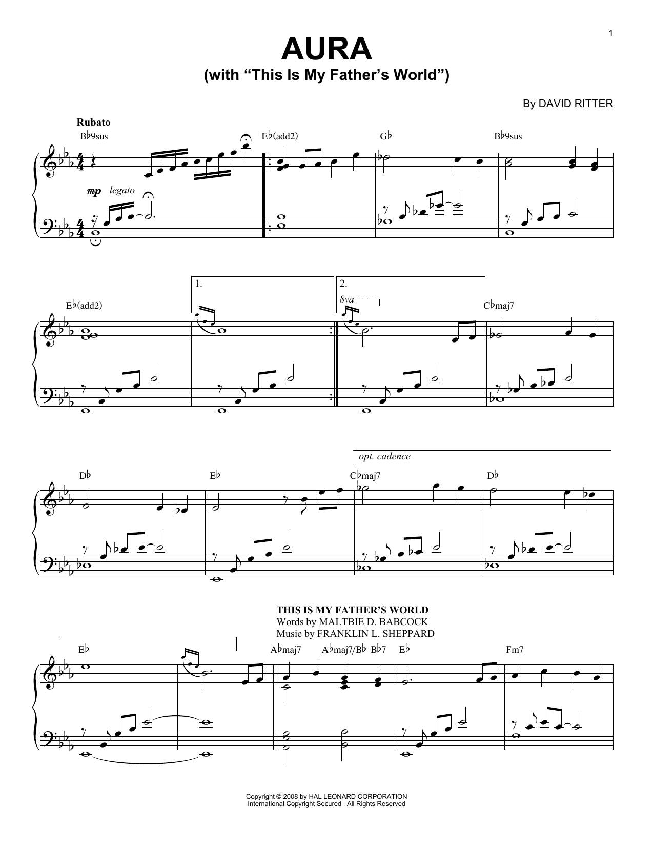 David Ritter Aura Sheet Music Notes & Chords for Piano Solo - Download or Print PDF