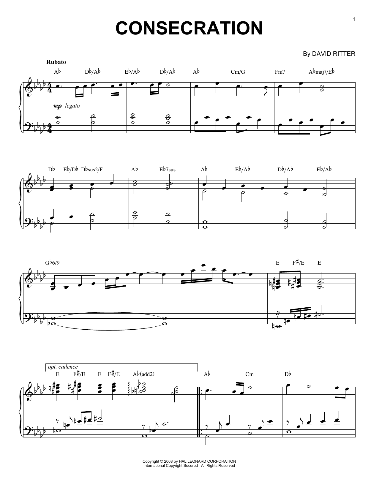 David Ritter Consecration Sheet Music Notes & Chords for Piano Solo - Download or Print PDF