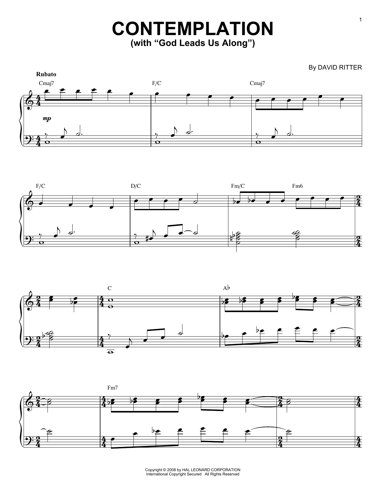 David Ritter Contemplation Sheet Music Notes & Chords for Piano Solo - Download or Print PDF