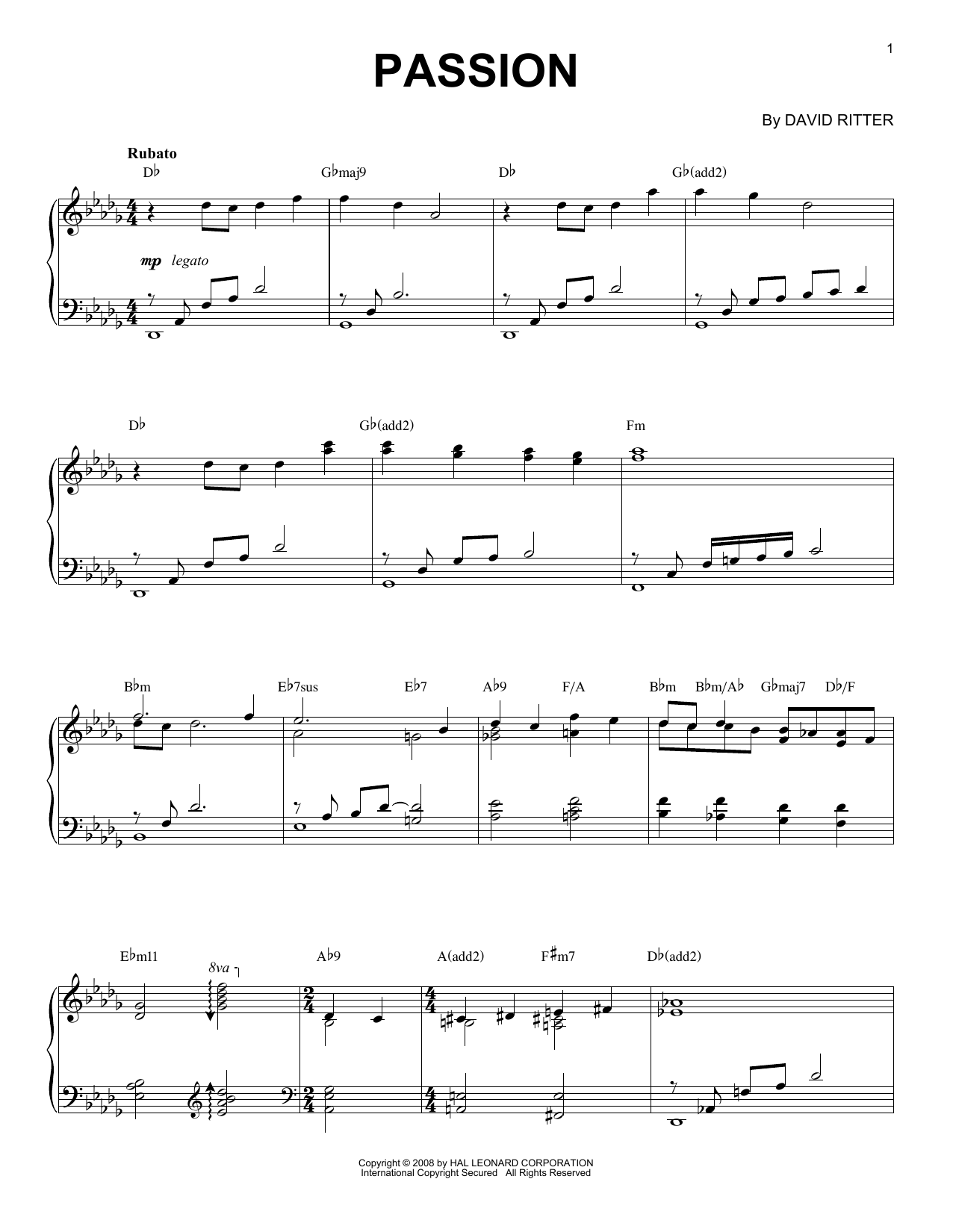 David Ritter Passion Sheet Music Notes & Chords for Piano Solo - Download or Print PDF