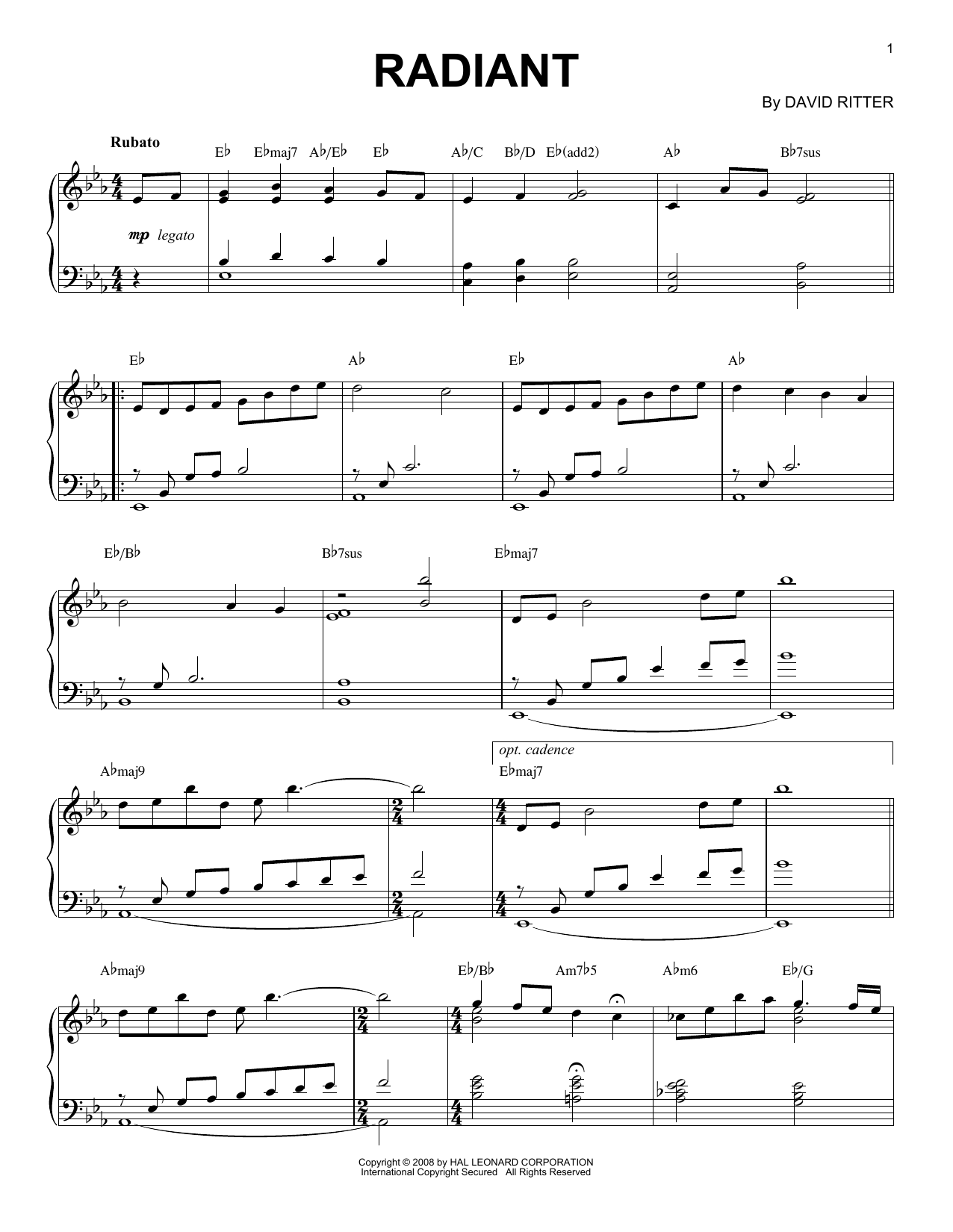 David Ritter Radiant Sheet Music Notes & Chords for Piano Solo - Download or Print PDF