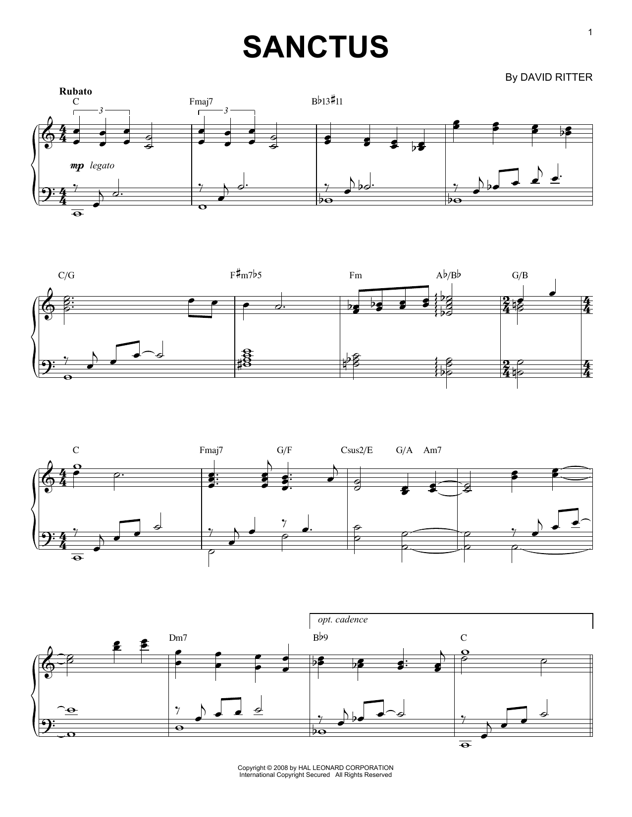 David Ritter Sanctus Sheet Music Notes & Chords for Piano Solo - Download or Print PDF