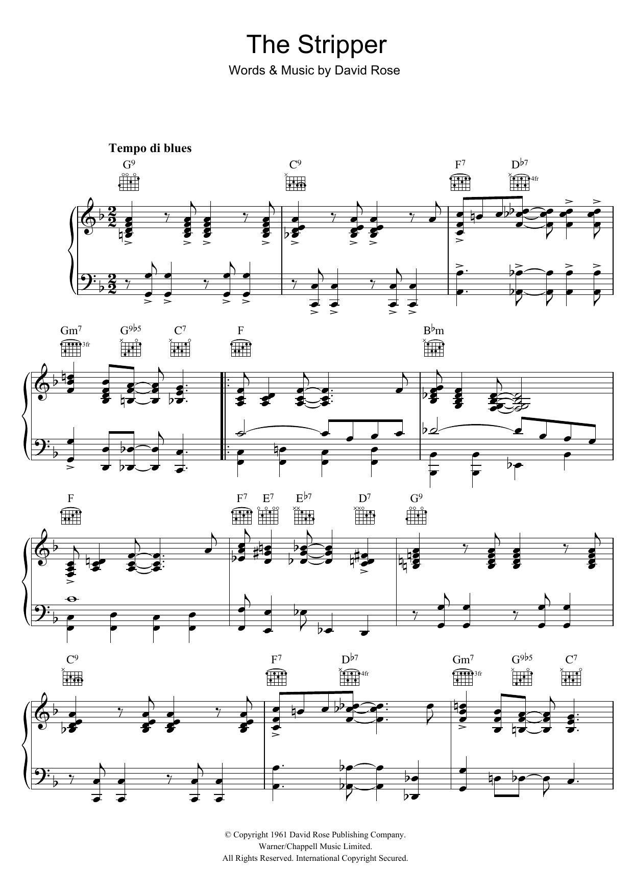David Rose Orchestra The Stripper Sheet Music Notes & Chords for Piano, Vocal & Guitar (Right-Hand Melody) - Download or Print PDF
