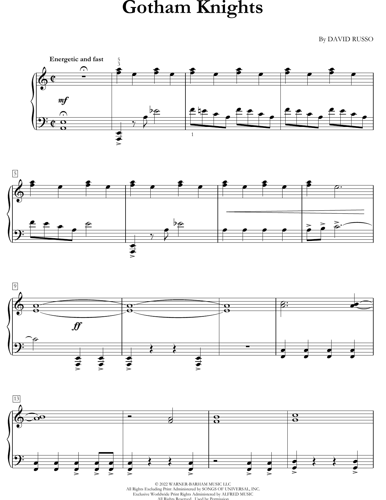 David Russo Gotham Knights Sheet Music Notes & Chords for Easy Piano Solo - Download or Print PDF