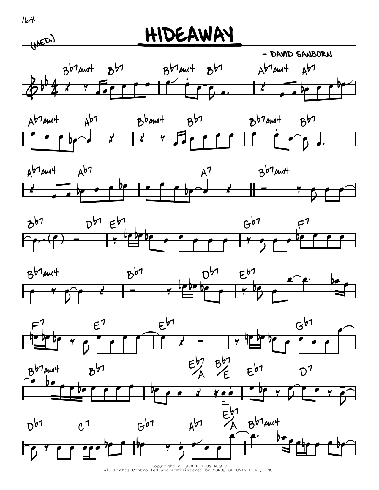 David Sanborn Hideaway Sheet Music Notes & Chords for Real Book – Melody & Chords - Download or Print PDF