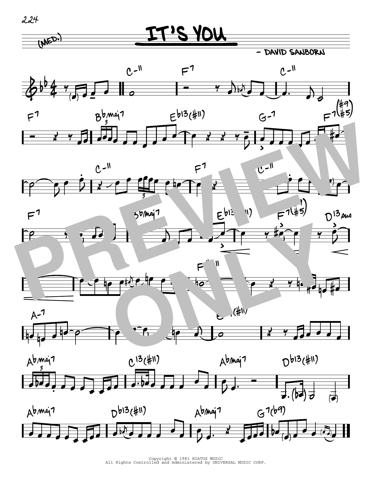 David Sanborn It's You Sheet Music Notes & Chords for Real Book – Melody & Chords - Download or Print PDF