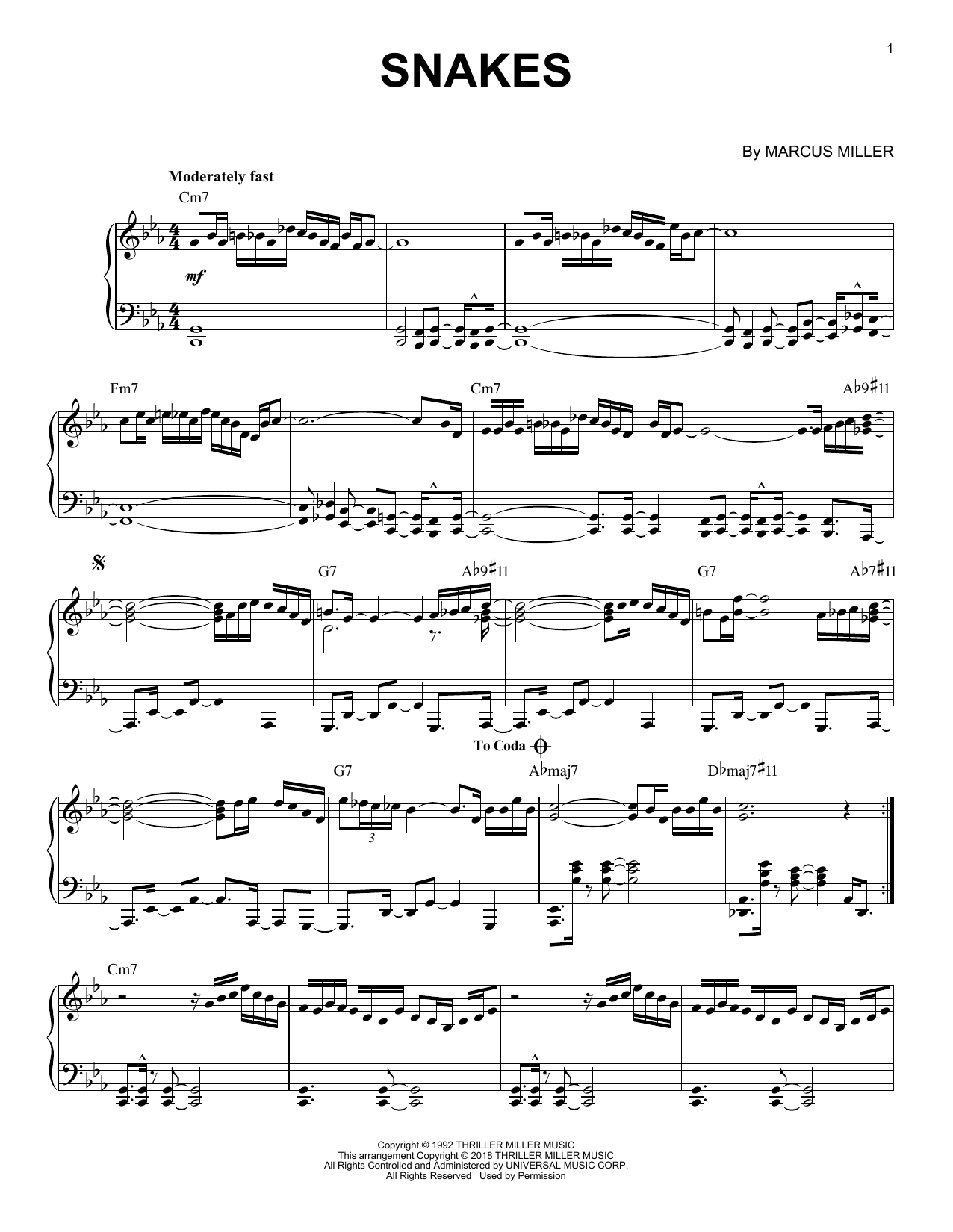 David Sanborn Snakes Sheet Music Notes & Chords for Piano Solo - Download or Print PDF