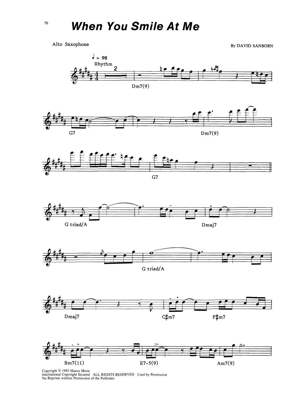 David Sanborn When You Smile At Me Sheet Music Notes & Chords for Alto Sax Transcription - Download or Print PDF David Sanborn When You Smile At Me Sheet Music Notes & Chords for Alto Sax Transcription - Download or Print PDF