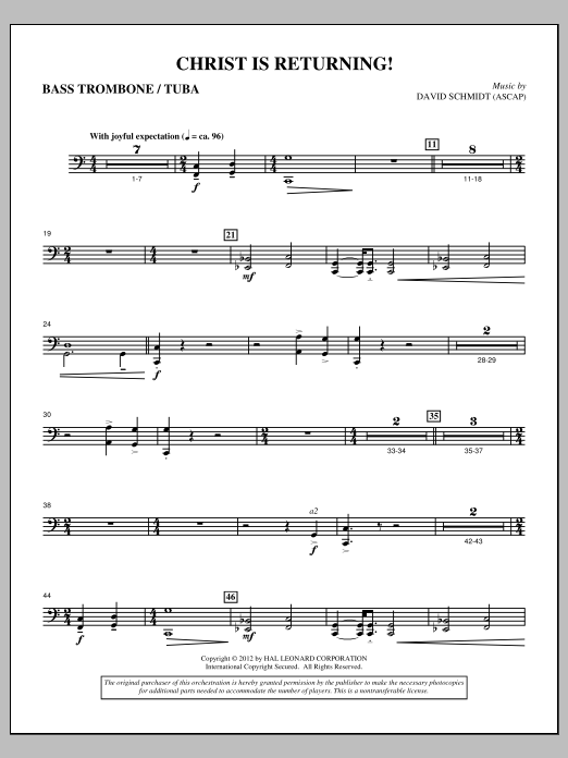 David Schmidt Christ Is Returning! - Bass Trombone/Tuba Sheet Music Notes & Chords for Choir Instrumental Pak - Download or Print PDF