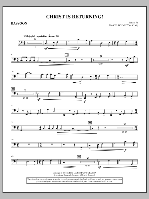 David Schmidt Christ Is Returning! - Bassoon Sheet Music Notes & Chords for Choir Instrumental Pak - Download or Print PDF David Schmidt Christ Is Returning! - Bassoon Sheet Music Notes & Chords for Choir Instrumental Pak - Download or Print PDF