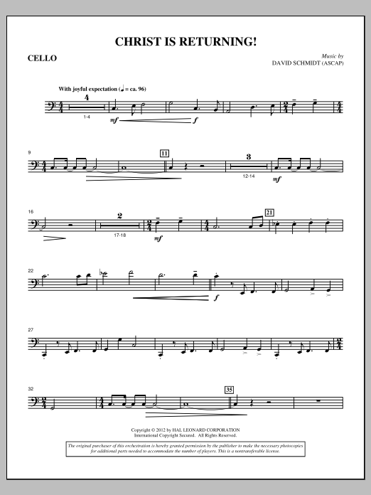 David Schmidt Christ Is Returning! - Cello Sheet Music Notes & Chords for Choir Instrumental Pak - Download or Print PDF