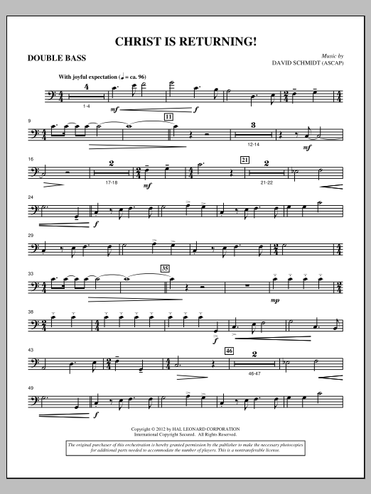 David Schmidt Christ Is Returning! - Double Bass Sheet Music Notes & Chords for Choir Instrumental Pak - Download or Print PDF David Schmidt Christ Is Returning! - Double Bass Sheet Music Notes & Chords for Choir Instrumental Pak - Download or Print PDF