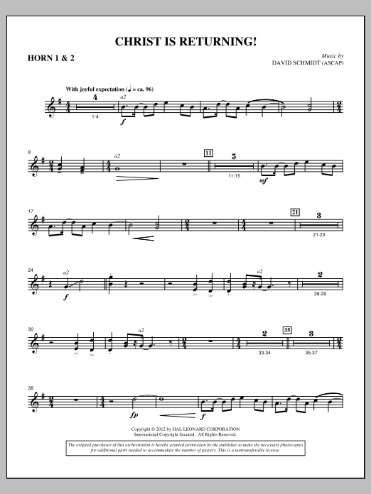David Schmidt Christ Is Returning! - F Horn 1,2 Sheet Music Notes & Chords for Choir Instrumental Pak - Download or Print PDF