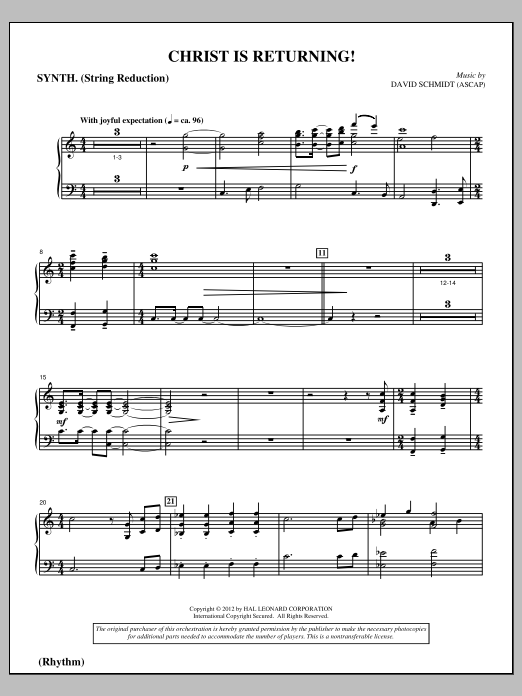 David Schmidt Christ Is Returning! - Keyboard String Reduction Sheet Music Notes & Chords for Choir Instrumental Pak - Download or Print PDF David Schmidt Christ Is Returning! - Keyboard String Reduction Sheet Music Notes & Chords for Choir Instrumental Pak - Download or Print PDF