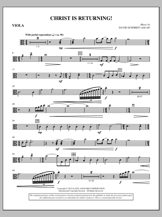 David Schmidt Christ Is Returning! - Viola Sheet Music Notes & Chords for Choir Instrumental Pak - Download or Print PDF David Schmidt Christ Is Returning! - Viola Sheet Music Notes & Chords for Choir Instrumental Pak - Download or Print PDF