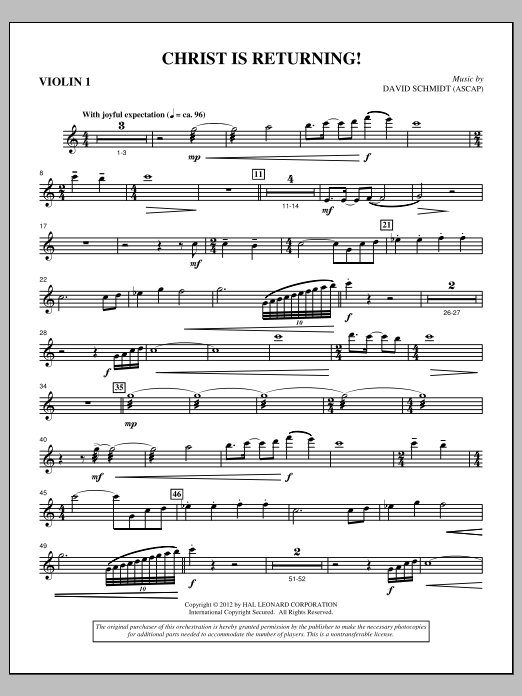 David Schmidt Christ Is Returning! - Violin 1 Sheet Music Notes & Chords for Choir Instrumental Pak - Download or Print PDF
