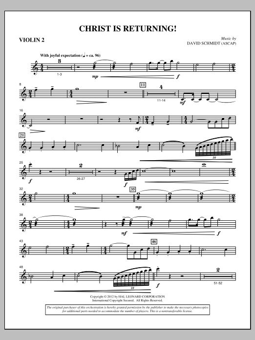 David Schmidt Christ Is Returning! - Violin 2 Sheet Music Notes & Chords for Choir Instrumental Pak - Download or Print PDF