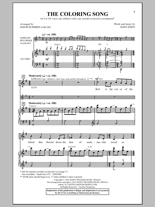 David Schmidt The Coloring Song Sheet Music Notes & Chords for SATB - Download or Print PDF