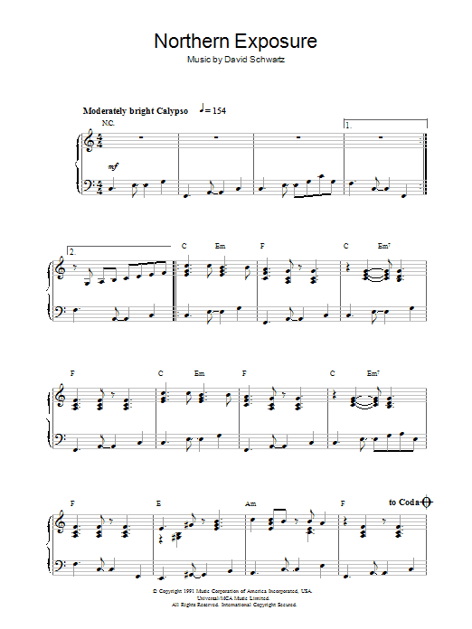 David Schwartz Northern Exposure Sheet Music Notes & Chords for Piano - Download or Print PDF