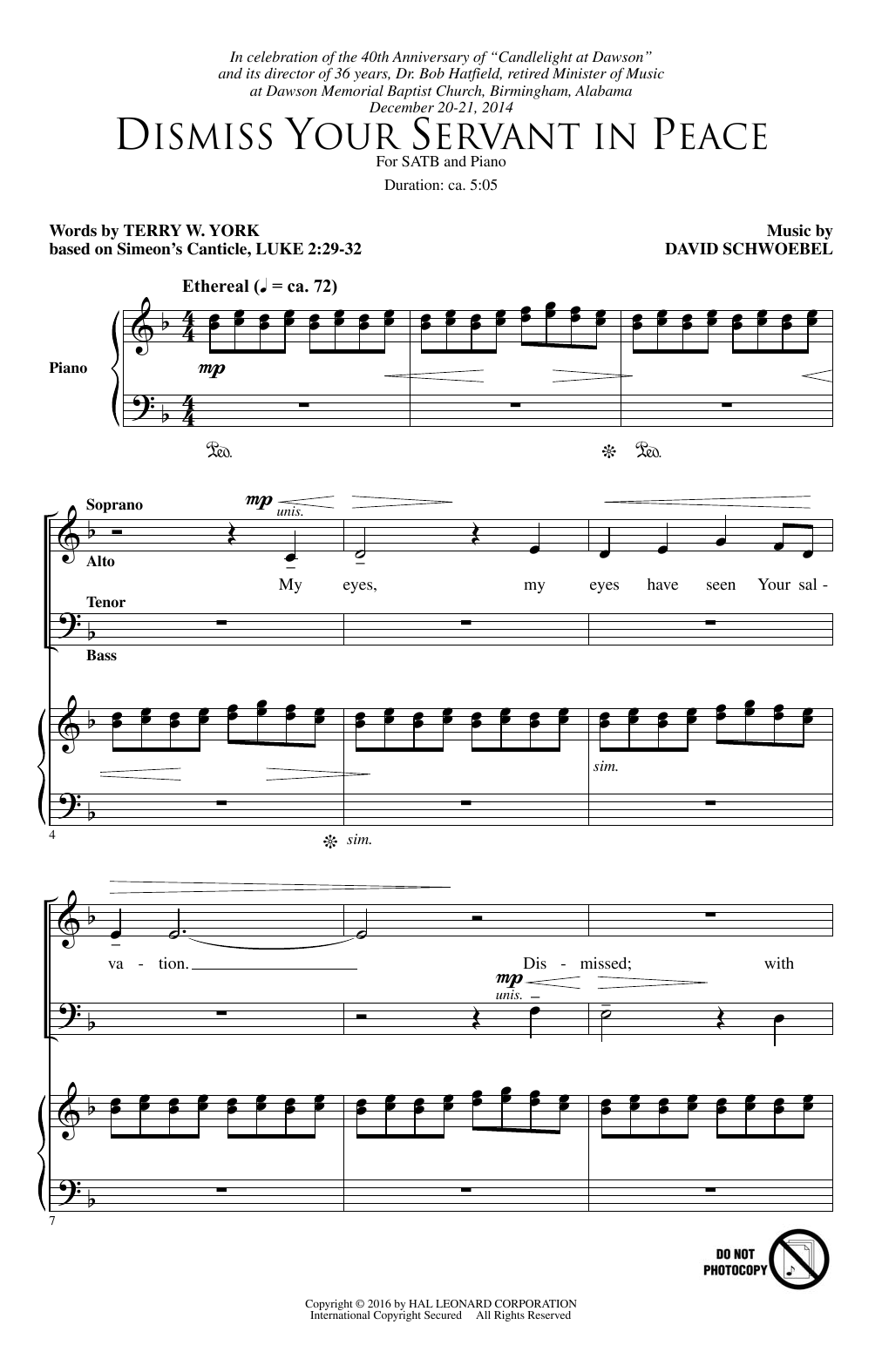 David Schwoebel Dismiss Your Servant In Peace Sheet Music Notes & Chords for SATB - Download or Print PDF