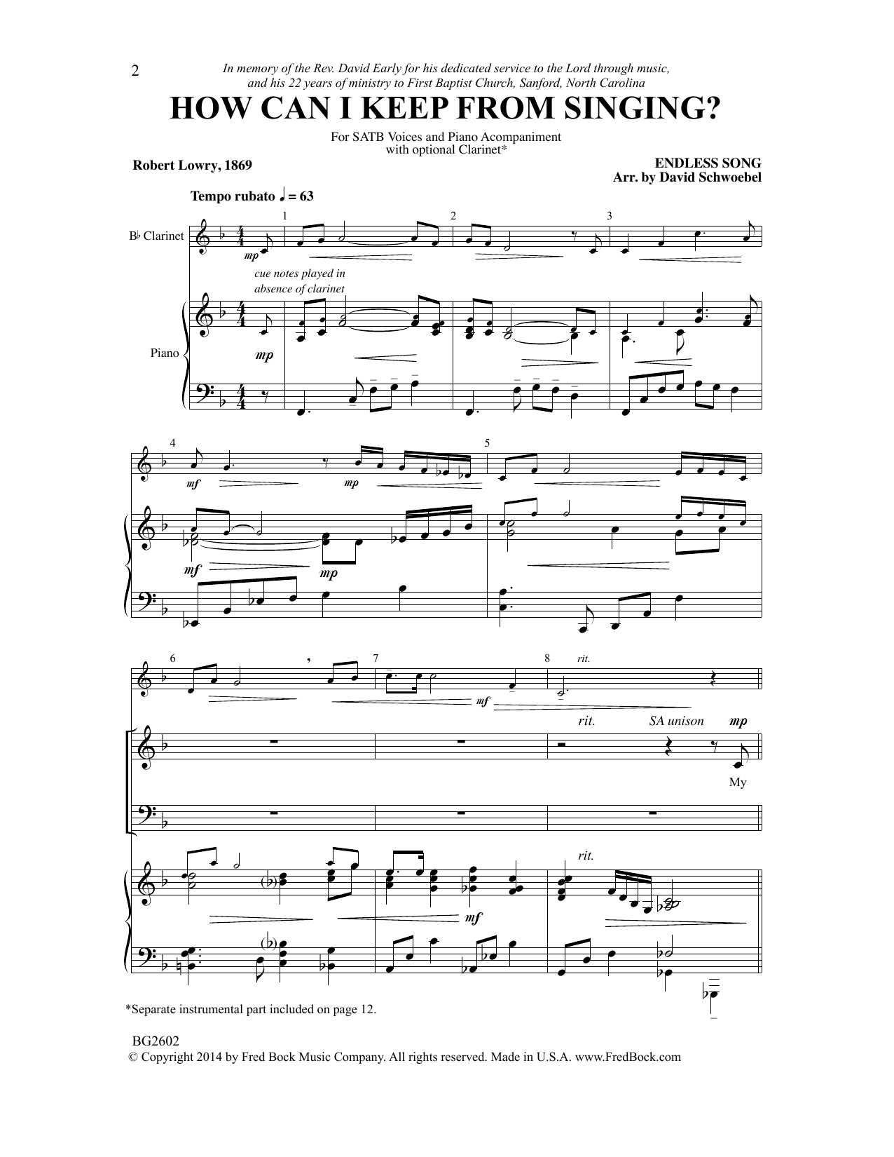David Schwoebel How Can I Keep from Singing? Sheet Music Notes & Chords for Choral - Download or Print PDF