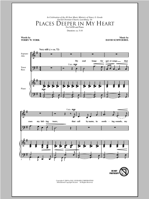 David Schwoebel Places Deeper In My Heart Sheet Music Notes & Chords for SATB - Download or Print PDF