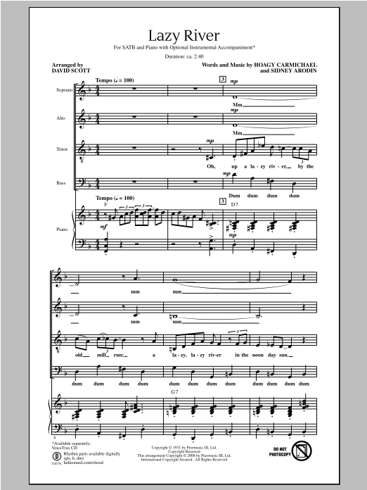 Hoagy Carmichael Lazy River (arr. David Scott) Sheet Music Notes & Chords for SATB - Download or Print PDF