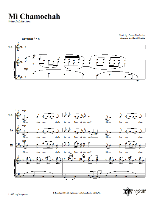 David Shukiar Mi Chamocha Sheet Music Notes & Chords for 2-Part Choir - Download or Print PDF