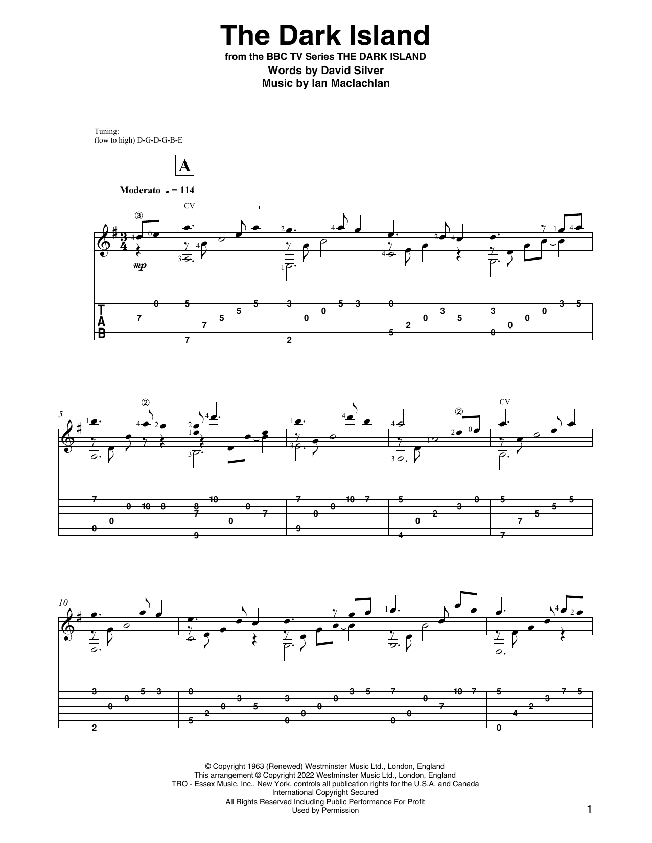 David Silver The Dark Island (from the BBC Series The Dark Island) (arr. David Jaggs) Sheet Music Notes & Chords for Solo Guitar - Download or Print PDF