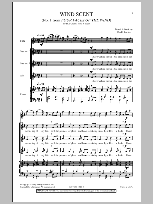David Stocker Wind Scent Sheet Music Notes & Chords for SSA - Download or Print PDF