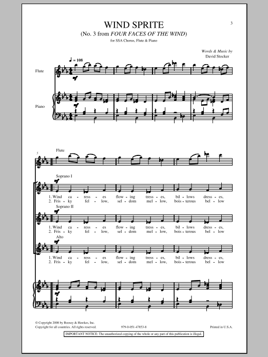 David Stocker Wind Sprite/No Wind Sheet Music Notes & Chords for SSA - Download or Print PDF