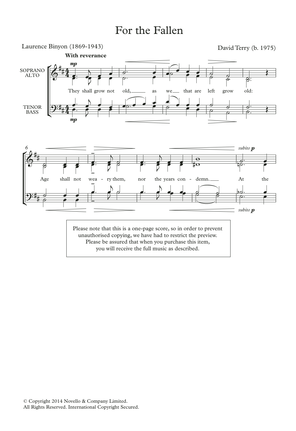 David Terry For The Fallen Sheet Music Notes & Chords for SATB - Download or Print PDF