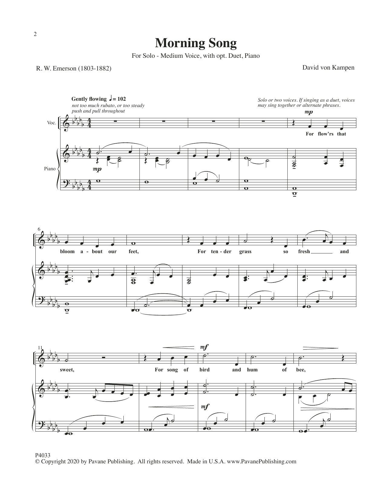 David Von Kampen Morning Song Sheet Music Notes & Chords for Piano & Vocal - Download or Print PDF
