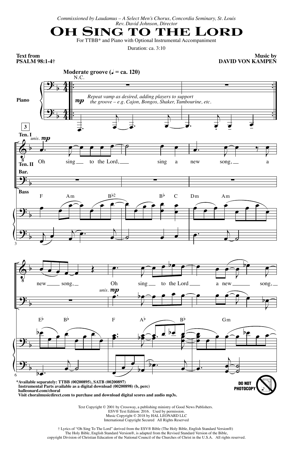 David Von Kampen Oh Sing To The Lord Sheet Music Notes & Chords for SATB Choir - Download or Print PDF