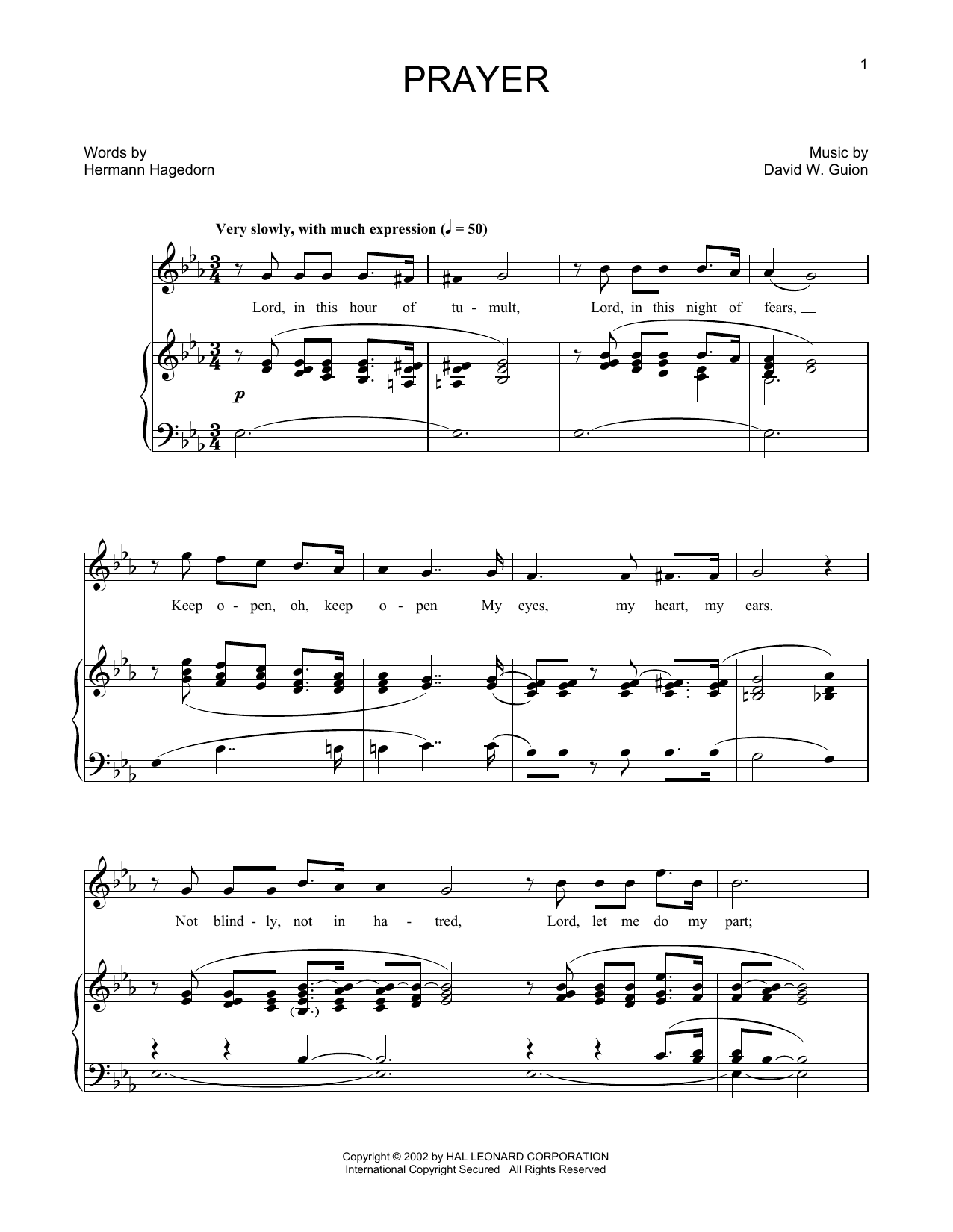 David W. Guion and Hermann Hagedorn Prayer (arr. Joan Frey Boytim) Sheet Music Notes & Chords for Piano & Vocal - Download or Print PDF