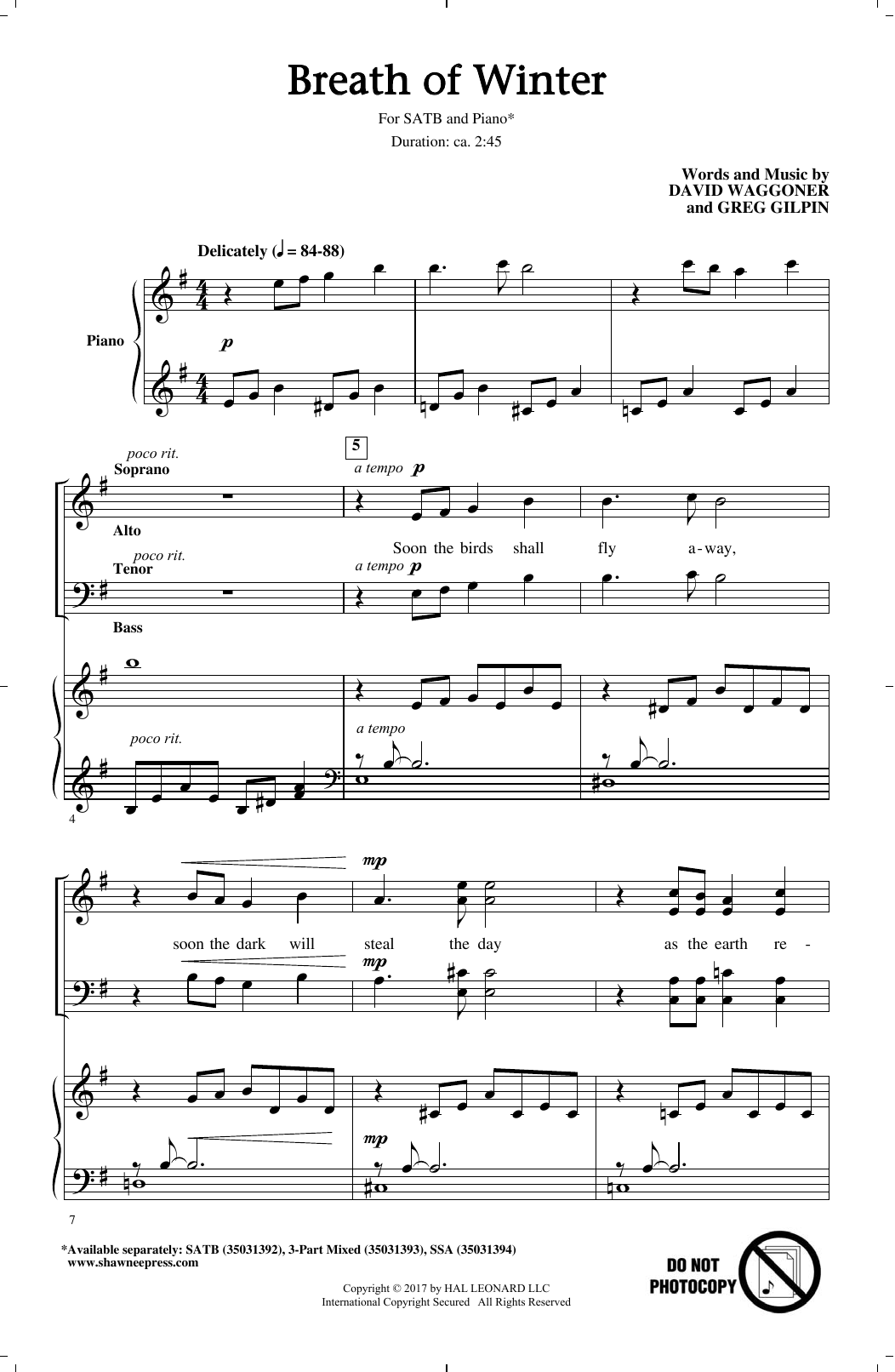 David Waggoner & Greg Gilpin Breath Of Winter Sheet Music Notes & Chords for SATB - Download or Print PDF