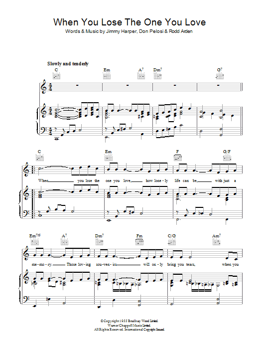 David Whitfield When You Lose The One You Love Sheet Music Notes & Chords for Piano, Vocal & Guitar (Right-Hand Melody) - Download or Print PDF