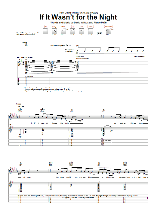 David Wilcox If It Wasn't For The Night Sheet Music Notes & Chords for Guitar Tab - Download or Print PDF