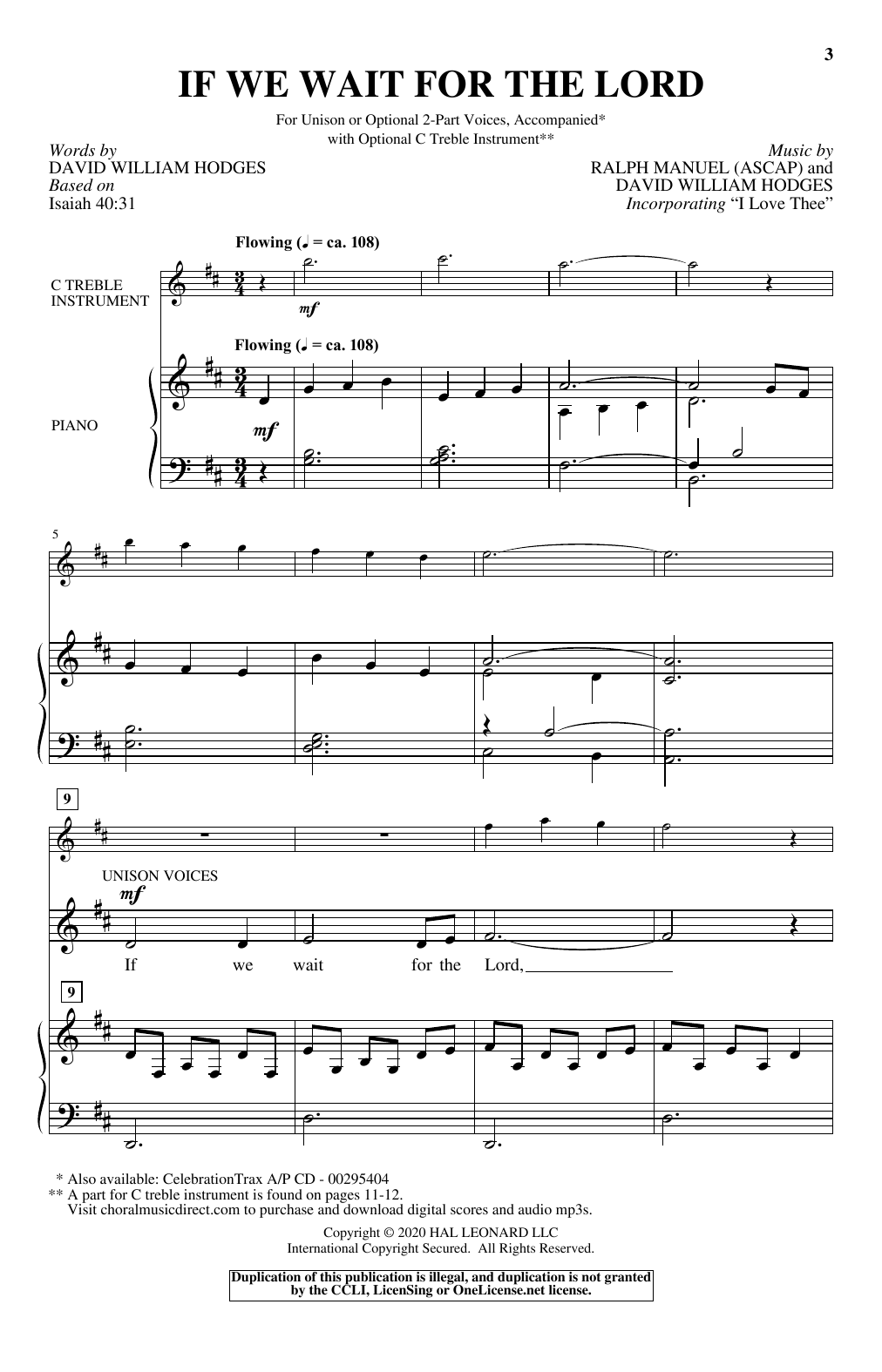 David William Hodges and Ralph Manuel If We Wait For The Lord Sheet Music Notes & Chords for Unison Choir - Download or Print PDF