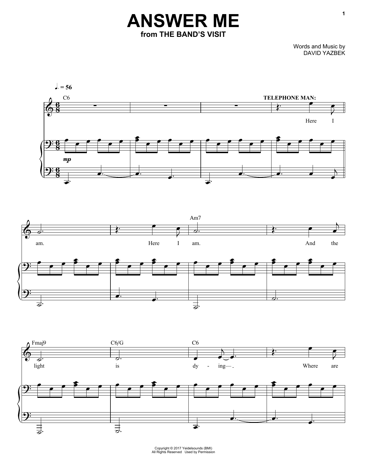 David Yazbek Answer Me Sheet Music Notes & Chords for Piano & Vocal - Download or Print PDF